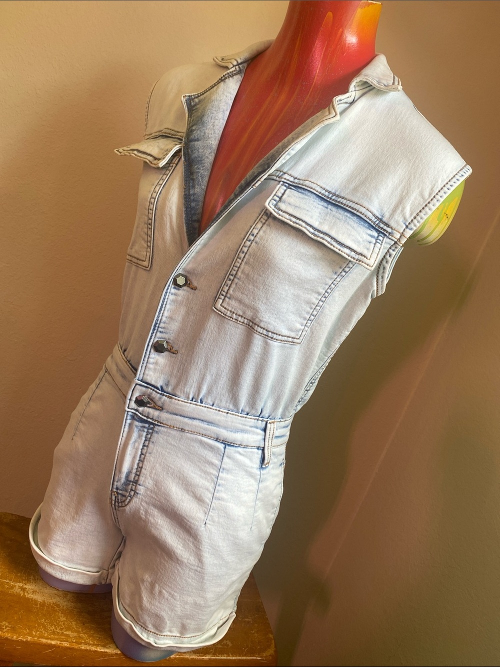 Light Wash Denim Sleeveless Romper by Love Trends - Picture 4 of 11